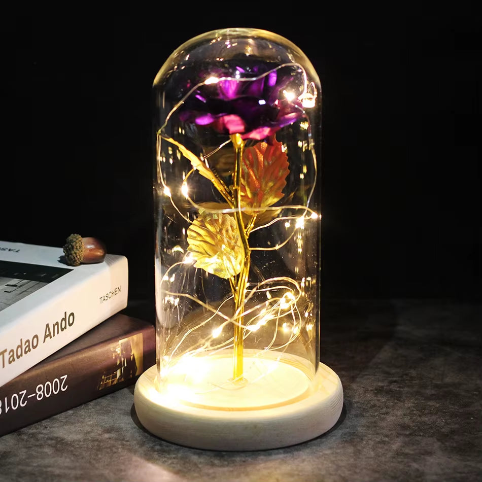 LED Enchanted Galaxy Rose Eternal 24K Gold Foil Flower with Fairy String Lights in Dome for Christmas Valentine'S Day Gift 2023