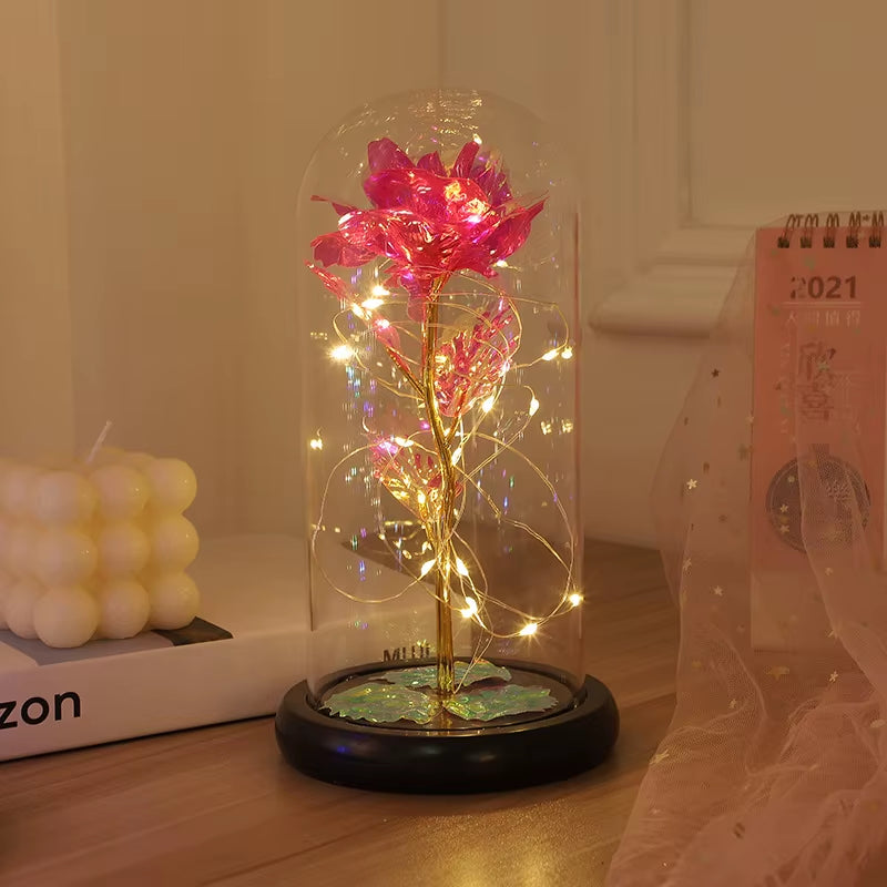 LED Enchanted Galaxy Rose Eternal 24K Gold Foil Flower with Fairy String Lights in Dome for Christmas Valentine'S Day Gift 2023