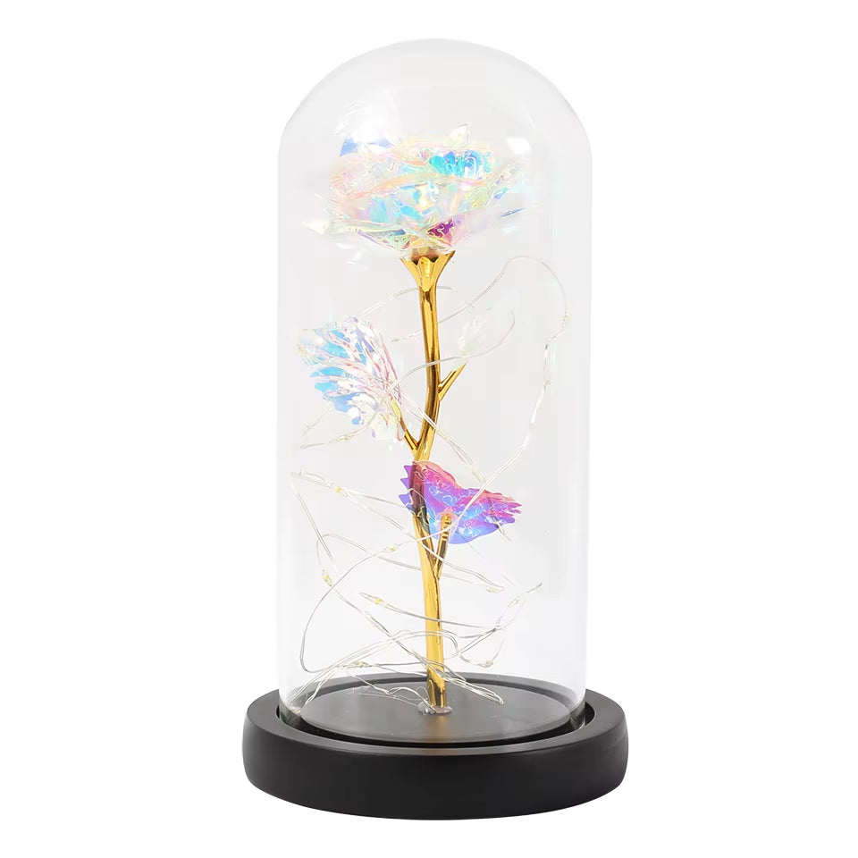 LED Enchanted Galaxy Rose Eternal 24K Gold Foil Flower with Fairy String Lights in Dome for Christmas Valentine'S Day Gift 2023