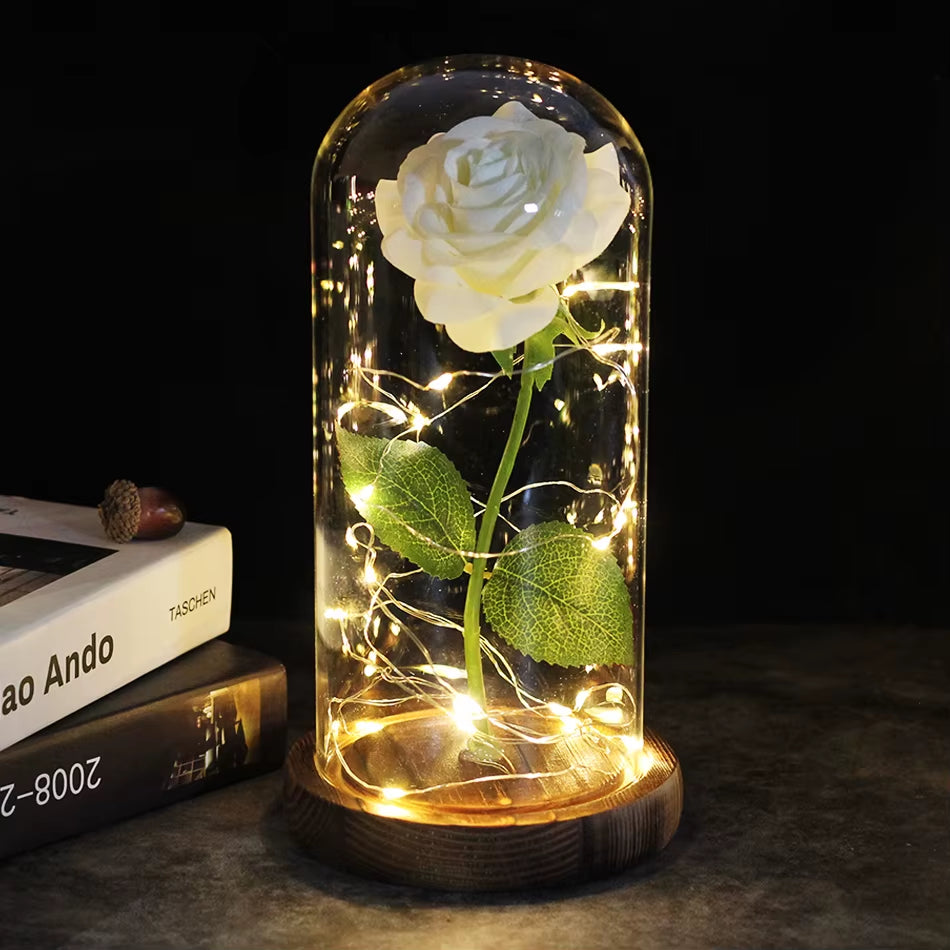 LED Enchanted Galaxy Rose Eternal 24K Gold Foil Flower with Fairy String Lights in Dome for Christmas Valentine'S Day Gift 2023