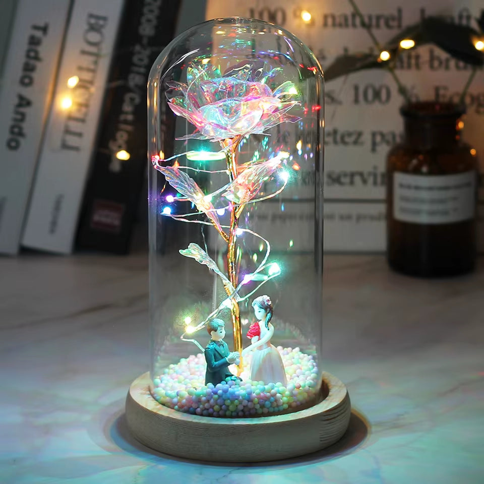 LED Enchanted Galaxy Rose Eternal 24K Gold Foil Flower with Fairy String Lights in Dome for Christmas Valentine'S Day Gift 2023