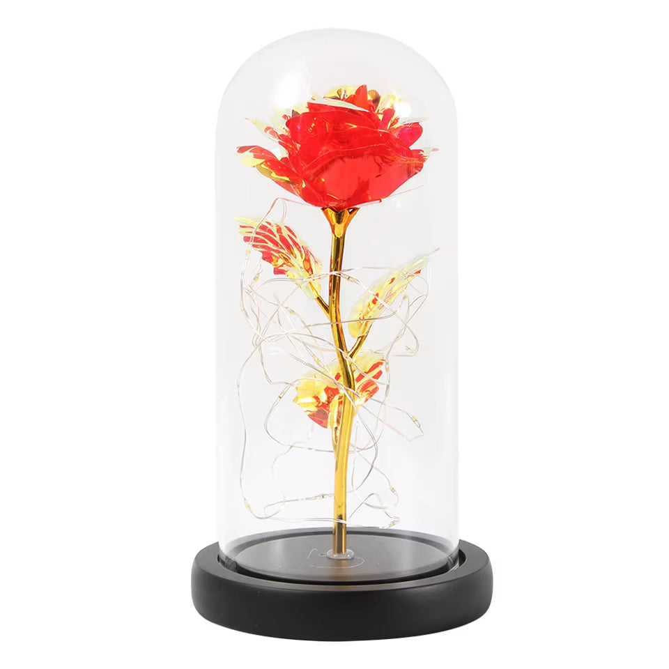 LED Enchanted Galaxy Rose Eternal 24K Gold Foil Flower with Fairy String Lights in Dome for Christmas Valentine'S Day Gift 2023